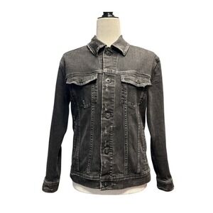 AG Adriano Goldschmied Black Distressed Denim Jacket Women's Small Stretch Truck